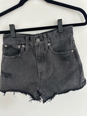 Madewell Washed Black Distressed High-Rise Denim Shorts